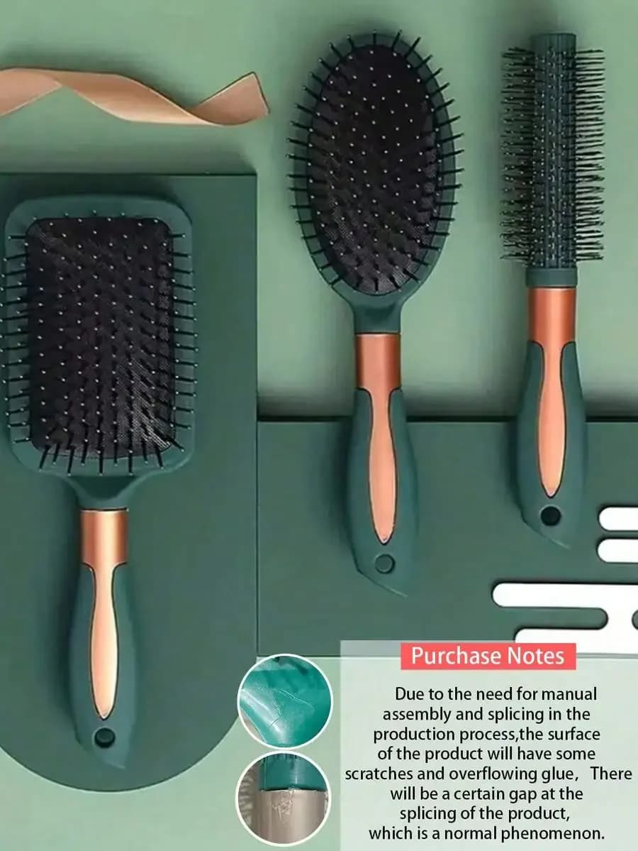 Set di spazzole per capelli con cuscino (spazzola quadrata, rotonda e per arricciare), strumento per lo styling dei capelli, pettine per asciugatura e stiratura, antistatico