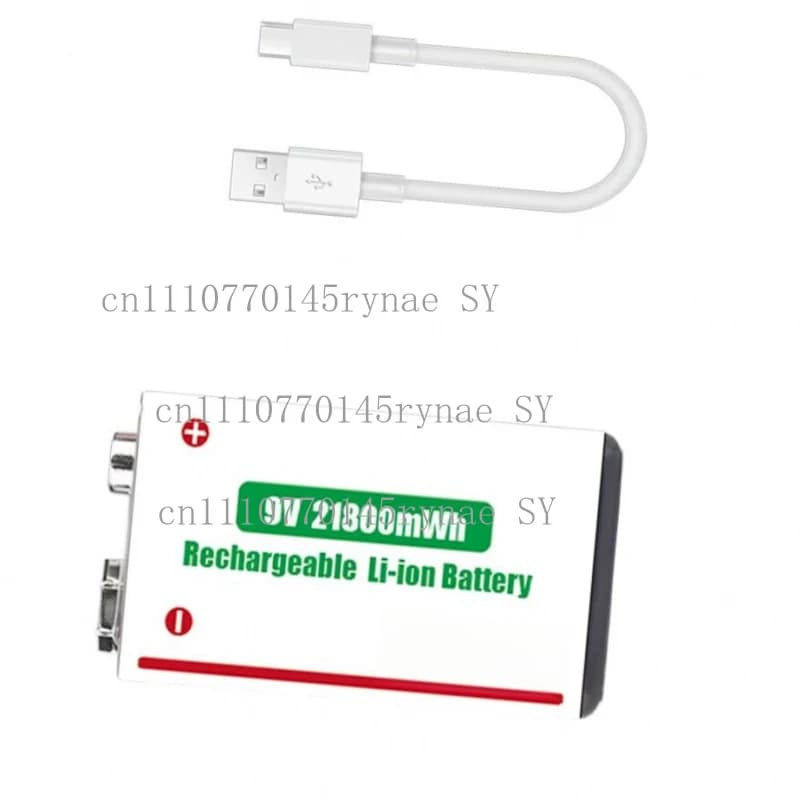 Batteria al litio ricaricabile da 9V 21800mWh per pedale chitarra, microfono, rilevatore di fumo con cavo di ricarica