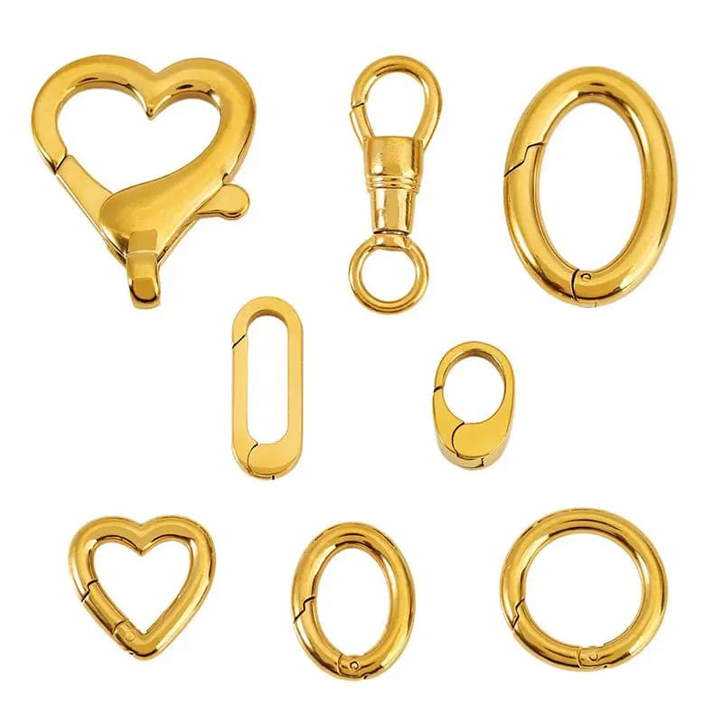 2 Pezzi Chiusura a Moschettone in Acciaio Inossidabile, Robusta, Ovale, a Cuore, Rotonda, Lucida, Connettore a Gancio per Creazione Gioielli Fai da Te, Accessori per Collane