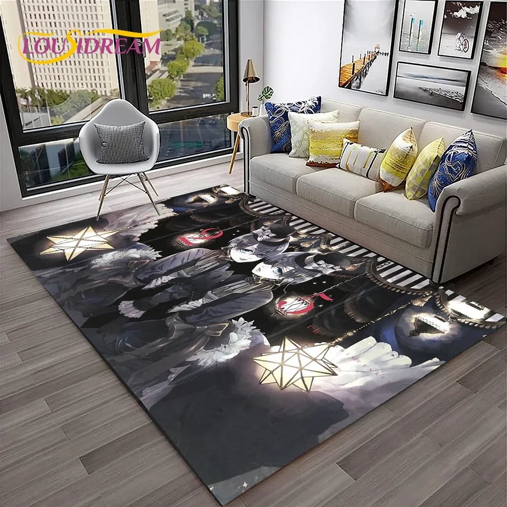 Cartoon Black Butler Anime 3D Tappeto per la casa Soggiorno Camera da letto Divano Zerbino Decor, tappeto da gioco per bambini Tappetino antiscivolo
