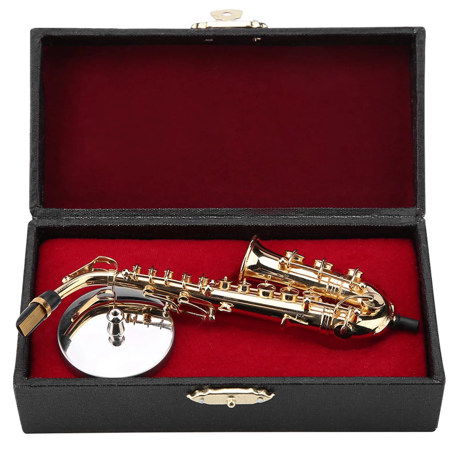 D5 Miniature Alto Saxophone Replica with Stand Case Gold Plated Instrument Model Ornaments Home Room Decor Saxophone Decoration