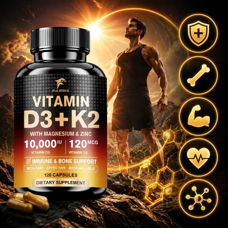 Premium Vitamin D3 K2 Supplement, with Magnesium & Zinc, Supports Joint Health, Flexibility & Calcium Absorption, Metabolism