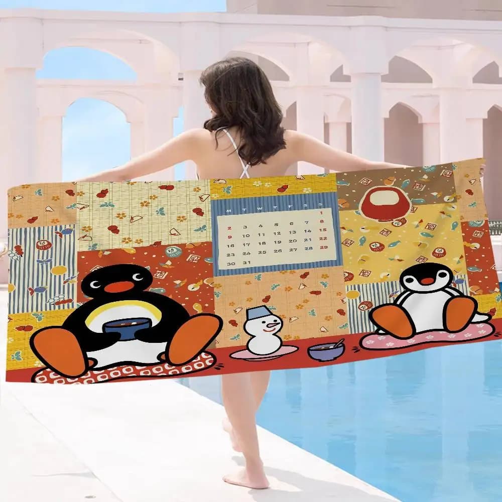 Asciugamano da Spiaggia con Personaggio P-Pingu P-Penguin, Morbido e Assorbente, Regalo per Bambini, per Viaggi, Campeggio, Palestra