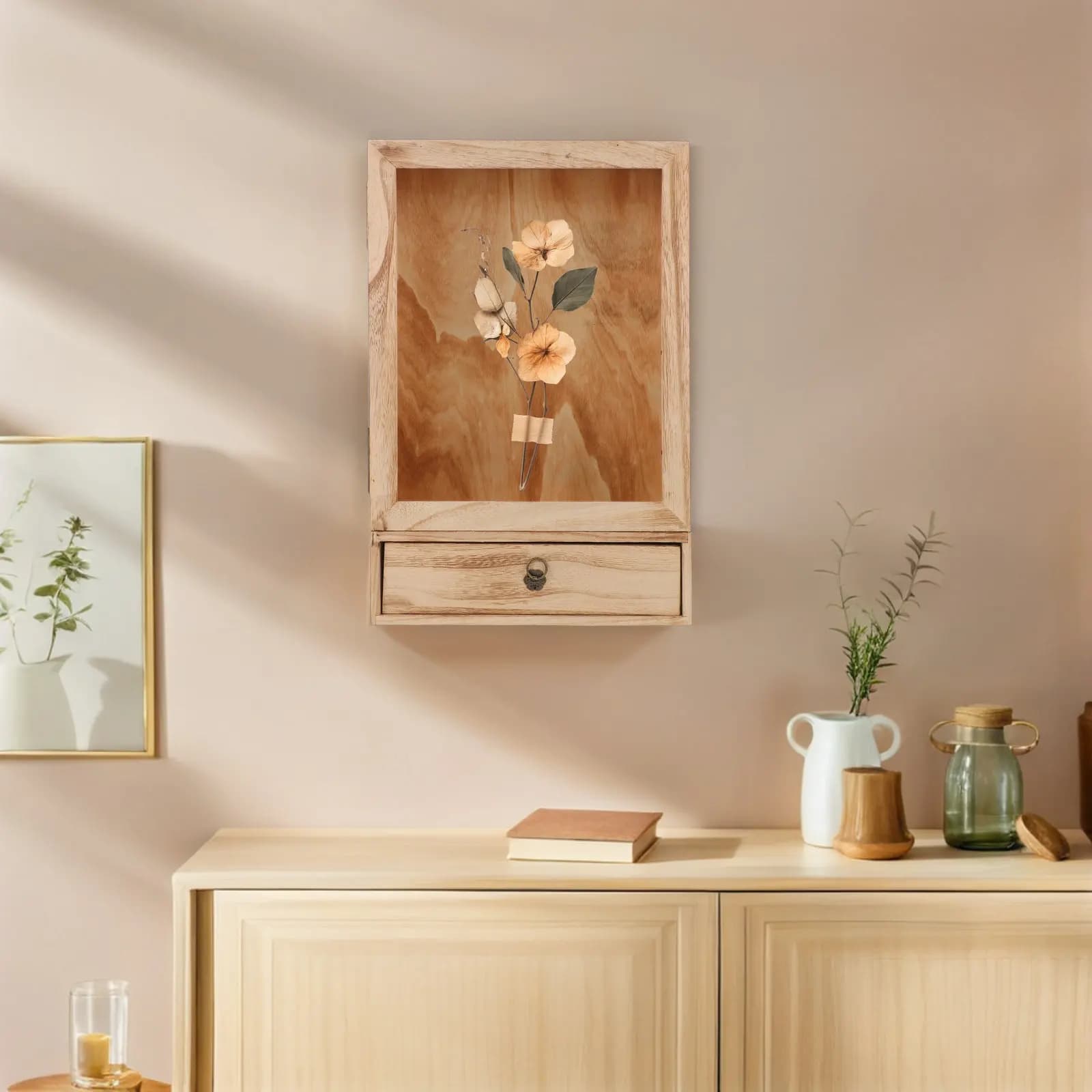 Wooden Specimen Box Sturdy Solid Wood Frame Transparent Glass Cover Vertical Shadowbox Picture Frame for Insect Display