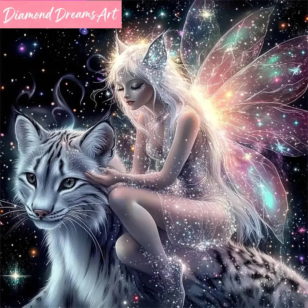 Pittura Diamantata Completa con Diamanti Quadrati e Rotondi, Ritratto di Donna Elfo, Nuovo Arrivo, Ricamo Diamantato, Mosaico Gatto, Regalo Unico, Senza Cornice