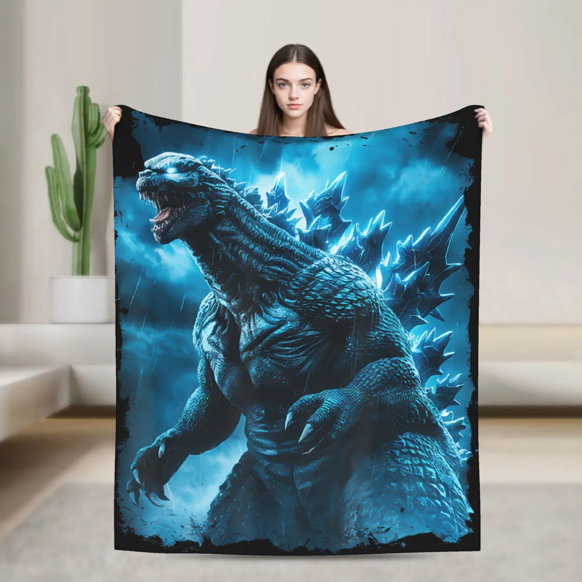 Soft Warm Blanket Airplane Travel Japanese Godzilla Throw Blanket Flannel Bedspread For Couch Chair Fluffy Sofa Bed Cover