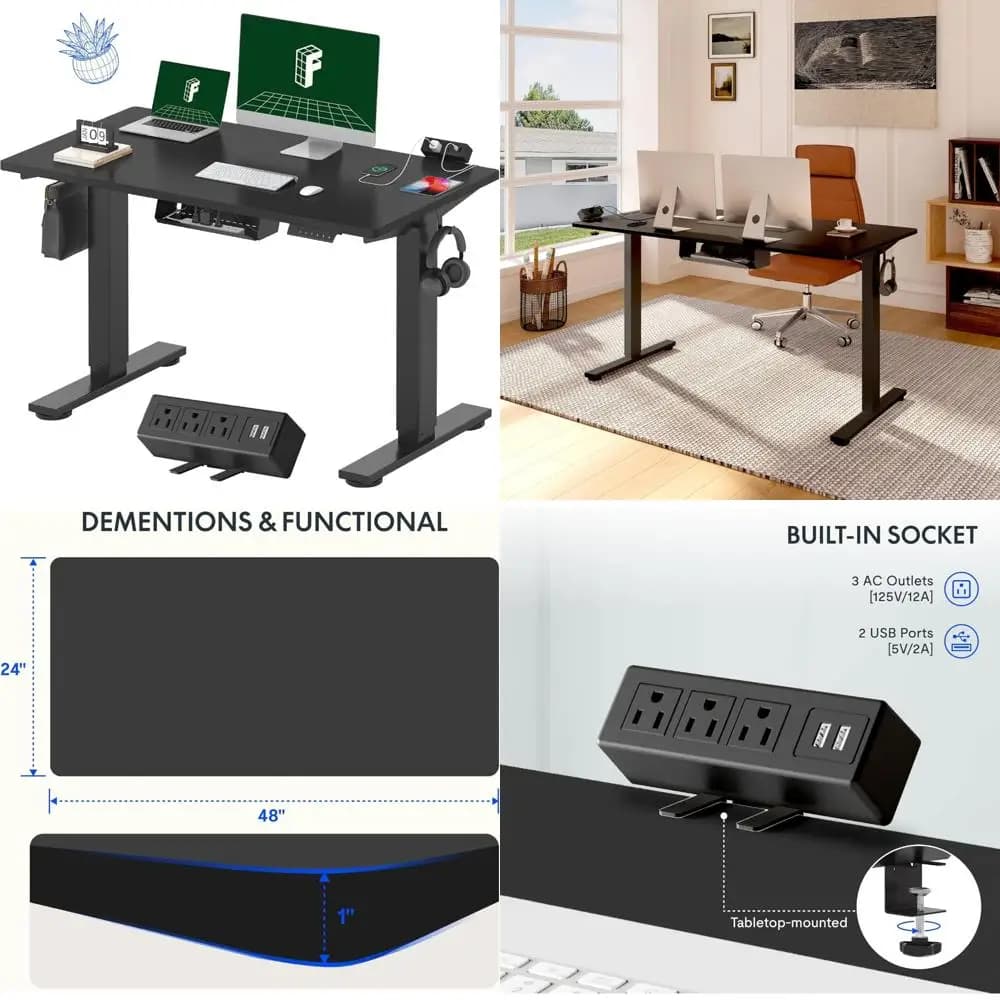 Scrivania elettrica in piedi regolabile in altezza 48x24 con morsetto multipla e gestione dei cavi per uso ergonomico in ufficio