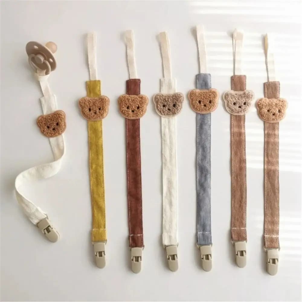 Embroidery Baby Cloth Pacifier Chain Bear Lattice Soother Holder Teether Straps Dummy Clips Nipple Holder Clips Children
