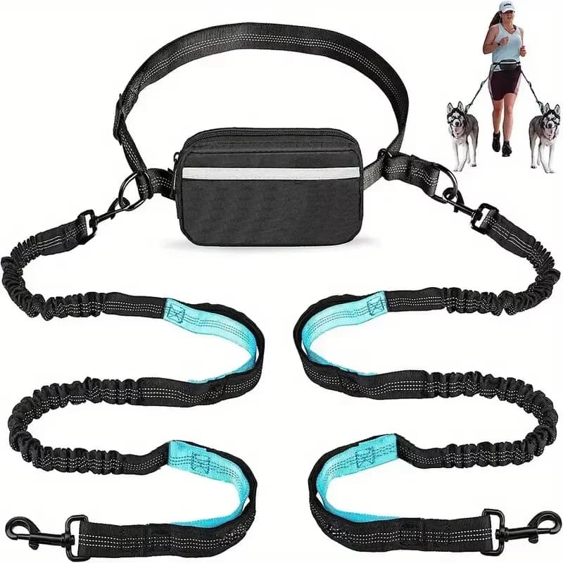Free Dog Leash with Zipper Pouch, Dual Padded Handle Running Leash for Medium and Large Dog Retractable Bungee Waist Dog Leash