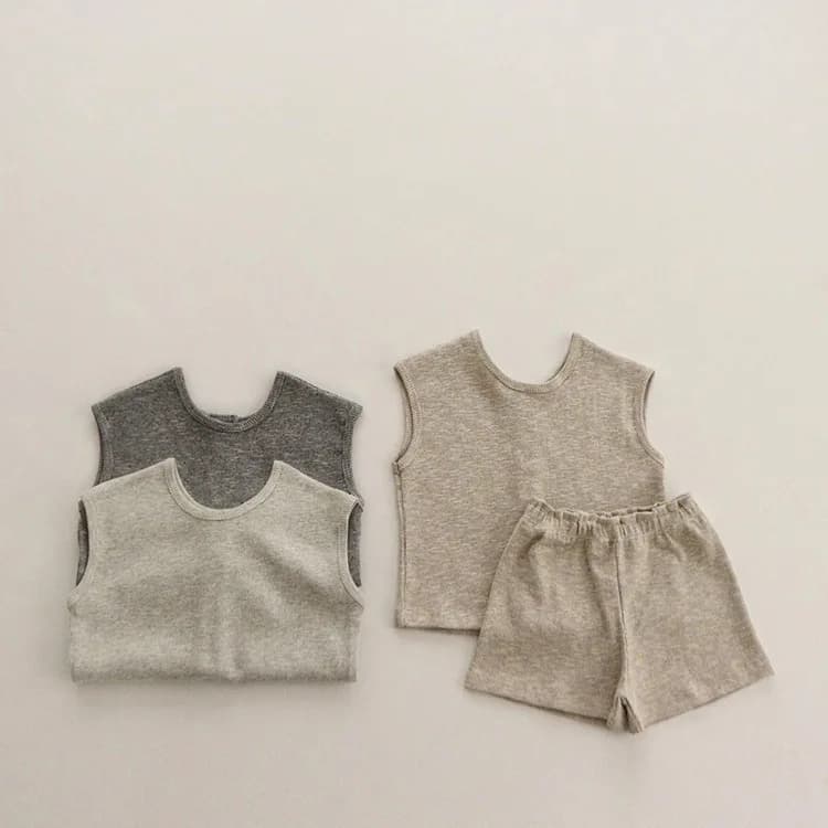 2026 Summer New Baby Sleeveless Breathable Clothes Set Cotton Kids Pajamas Set Infant Vest Shorts 2pcs Suit Solid Baby Outfits