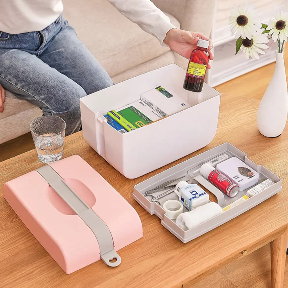 Cassetta di Pronto Soccorso in Plastica Robusta Multifunzionale, Colore Casuale, Taglia M, Kit di Emergenza Portatile per Casa
