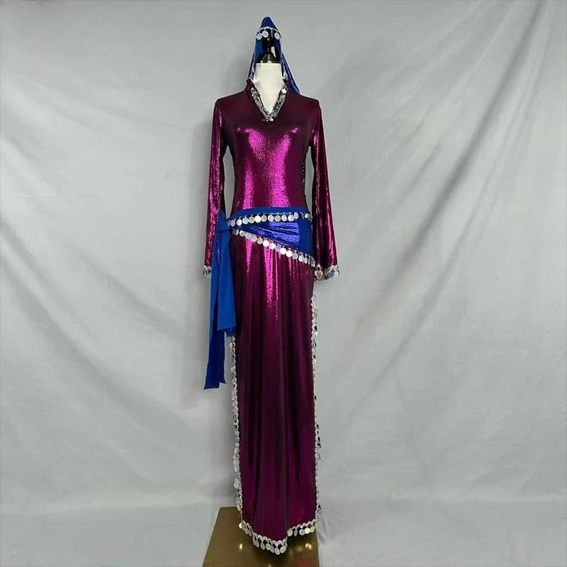 Belly Dance Set Adult and Child Customized Headscarf+Hip Scarf+Robe 3pcs Shaabi Baladi Saidi Competition Costumes Oriental Robes