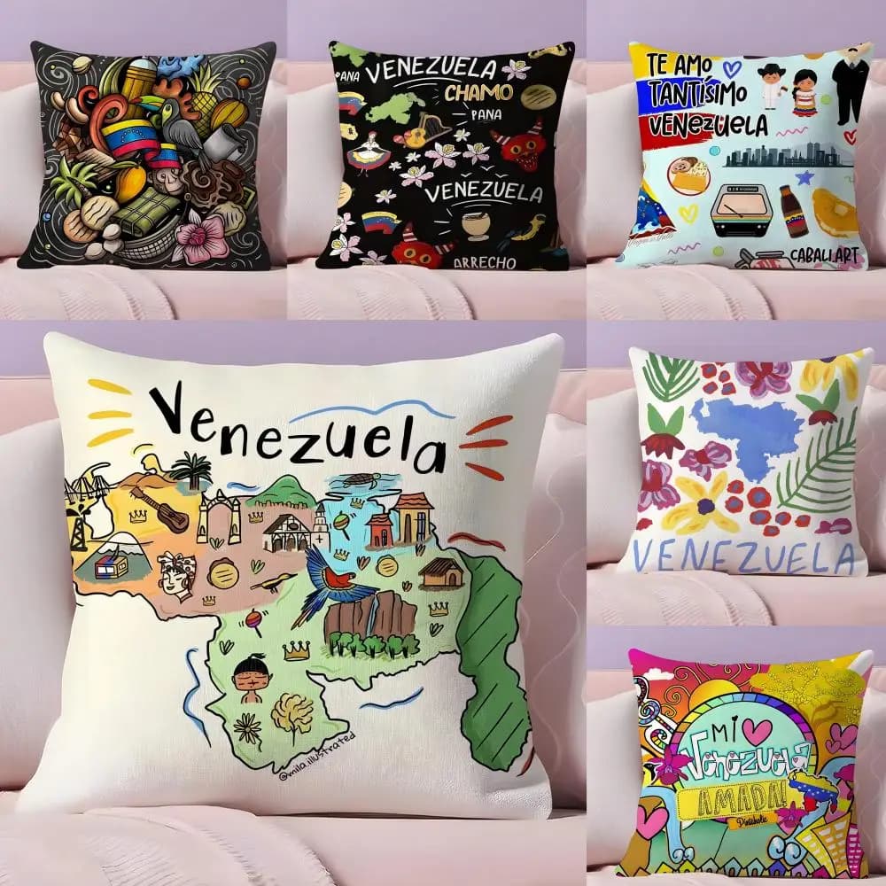 V-Venezuela Feelings Cushion Cover Plush Fabric Soft Double-Sided Printed Sofa Warm Winter Home Gift Pillow Cover
