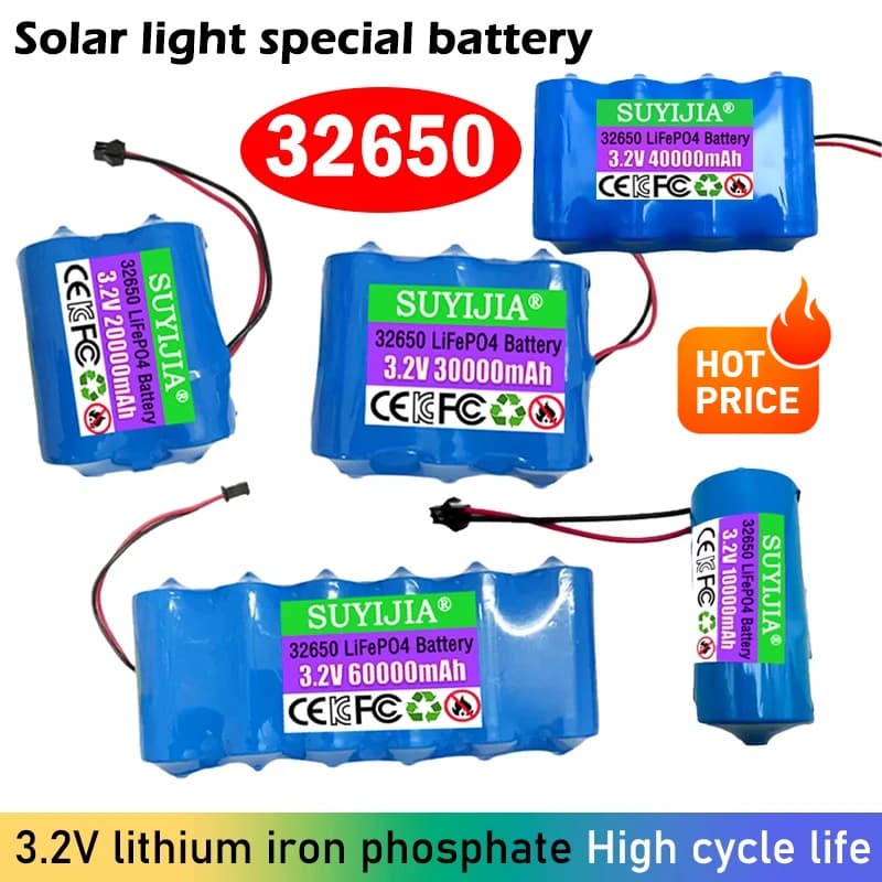 32650 Nuova batteria per lampada solare Batteria al litio di grande capacità da 3,2 V Lampada stradale solare Batteria per proiettore con pannello di protezione