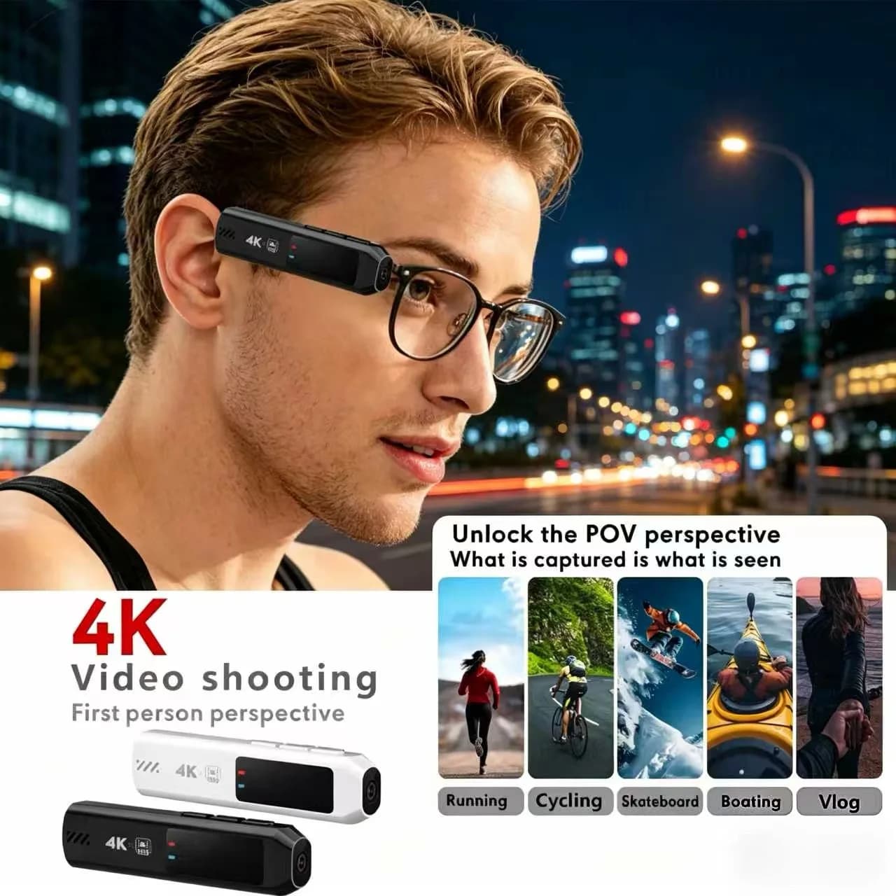 OBIJOYI Videocamera Sportiva 4K Anti-Shake WiFi, Controllo Vocale, Montabile sulla Testa, Registratore POV a Prima Persona Senza Mani