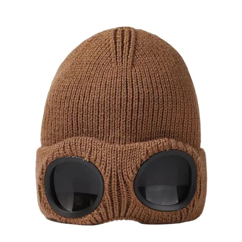 Cappello lavorato a maglia da donna e da uomo con occhiali antivento, caldo per l'inverno, berretto da sci unisex, morbido, caldo, antiscivolo, protezione per le orecchie, Garros