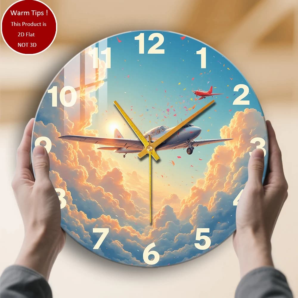 Tempered glass wall clock with aerial clouds, solar confetti watch, suitable for wall decorations or table displays everywhere