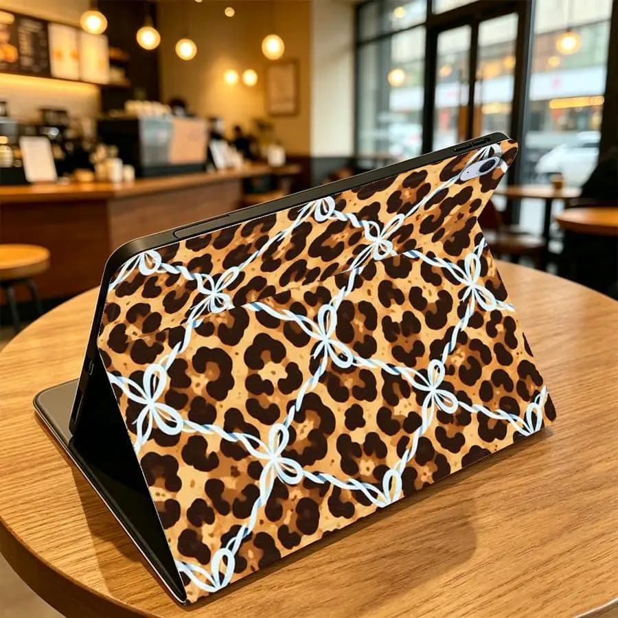 Chain Grid Leopard with Pencil Slot Case for Samsung Galaxy Tab S7 S8+ S10 Plus S9+ S10 Lite S9 FE A9Plus A11 A8 A7 Lite S11