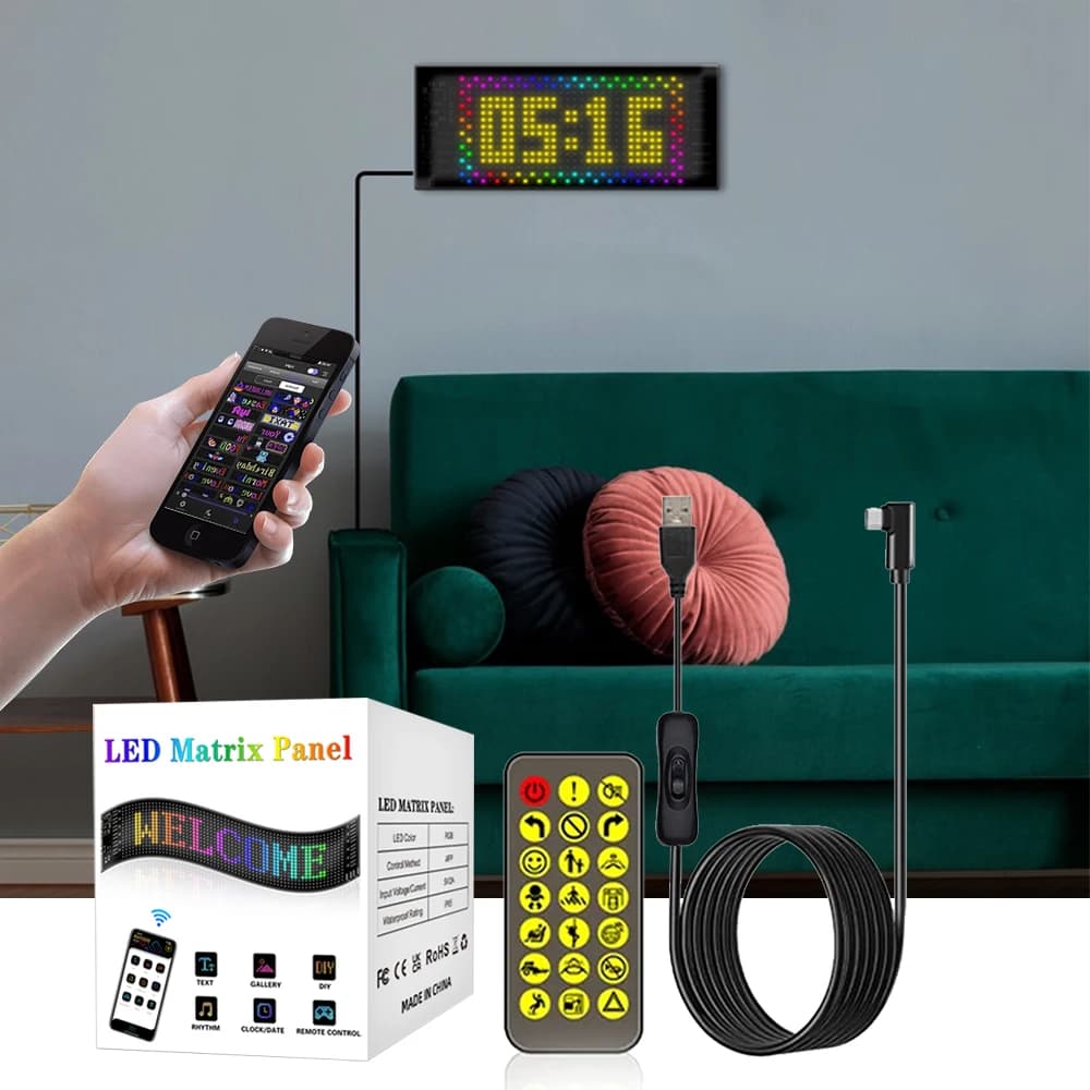 USB 5V LED Schermo flessibile Display a pannello pixel a matrice Smart Bluetooth APP Controllo Modello RGB Graffiti Testo Display per feste Auto