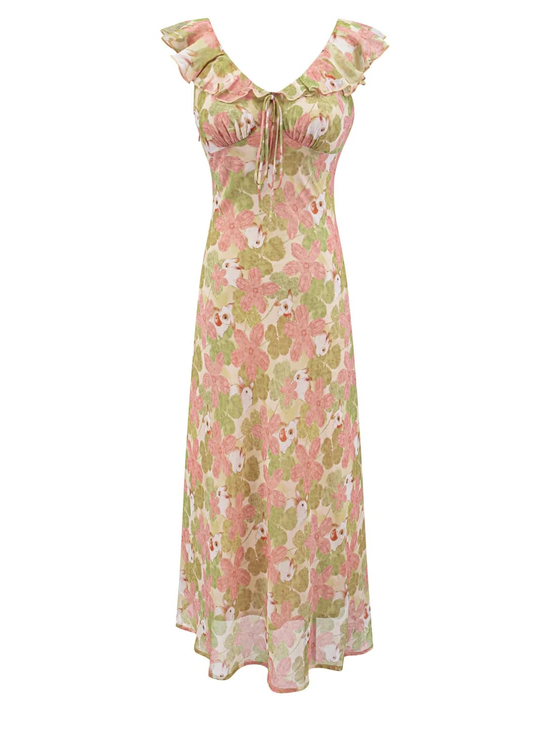 Romantic Lace Trim V-Neck Floral Print Maxi Dress Women's Waist-Cinching Belted Slimming Holiday Style Casual Fashion