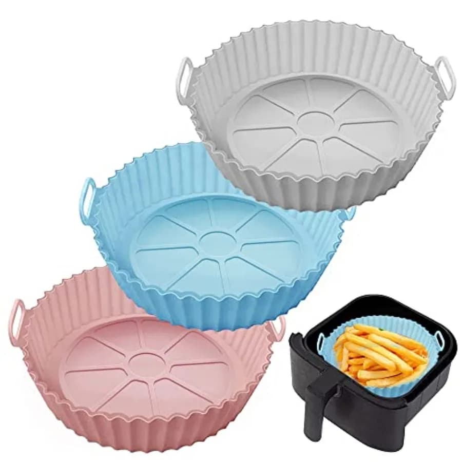 Air Fryer Silicone Pot, 3 pack Air Fryer Silicone Liners Fits 3QT - 5QT Air Fryer, Reusable Replacement of Flammable Parchment