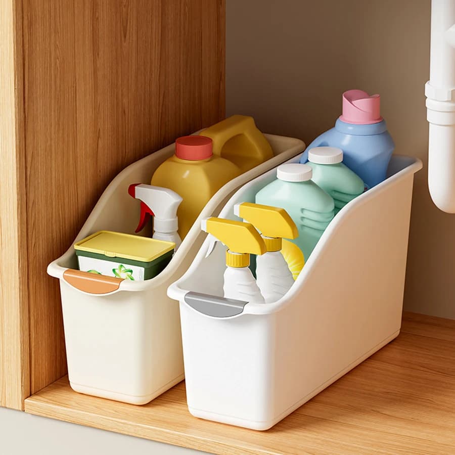 Organizzatore in plastica sotto il lavello con ruote, contenitori per l'organizzazione delle bottiglie Organizzatori per armadietti da cucina Cestino organizer in plastica per sotto