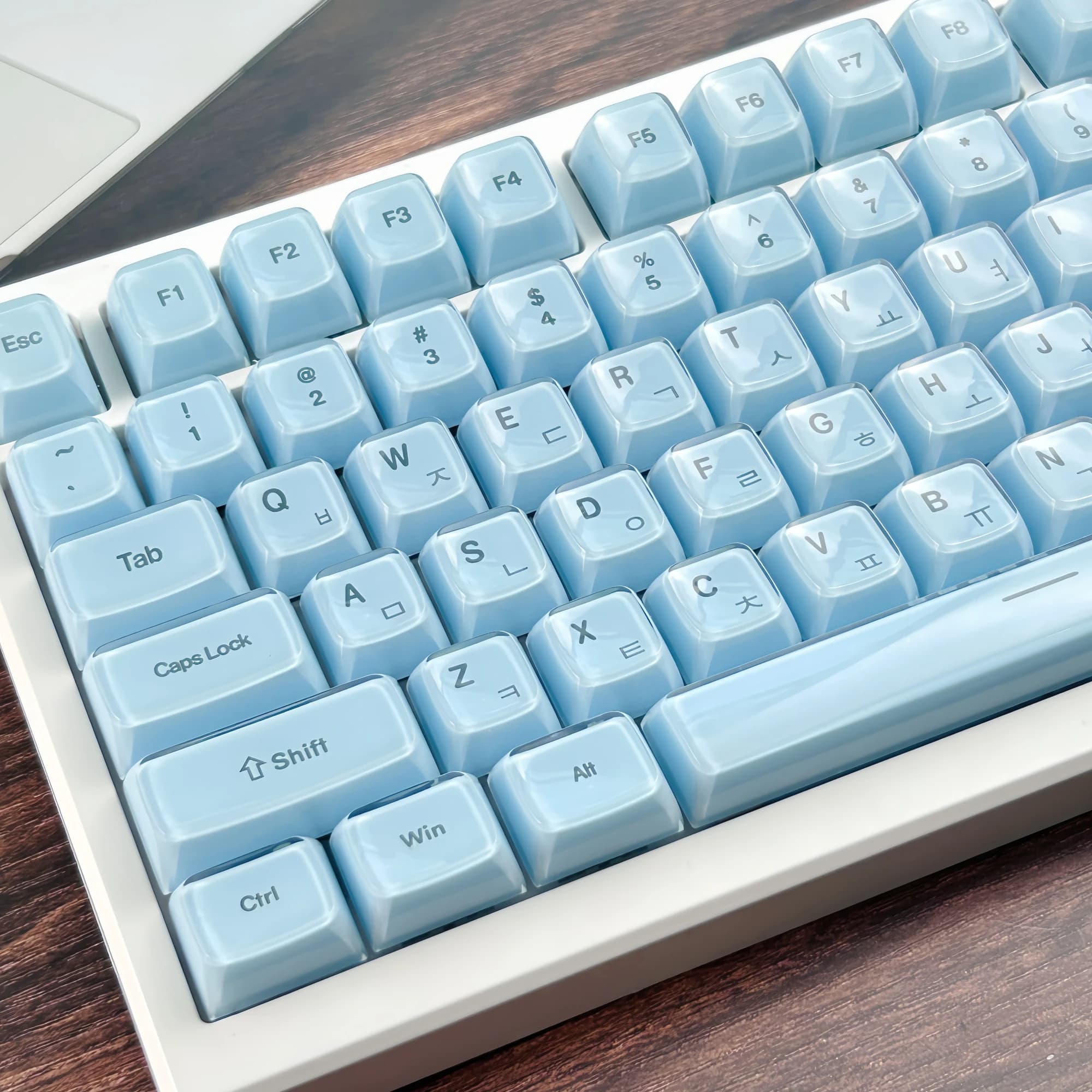 MAIMOOO Keycap Coreano con Texture Cristallina, Profilo OEM, 132 Tasti, Materiale PBT+PC, Keycaps Blu Traslucidi Effetto Gelatina per Tastiera Meccanica