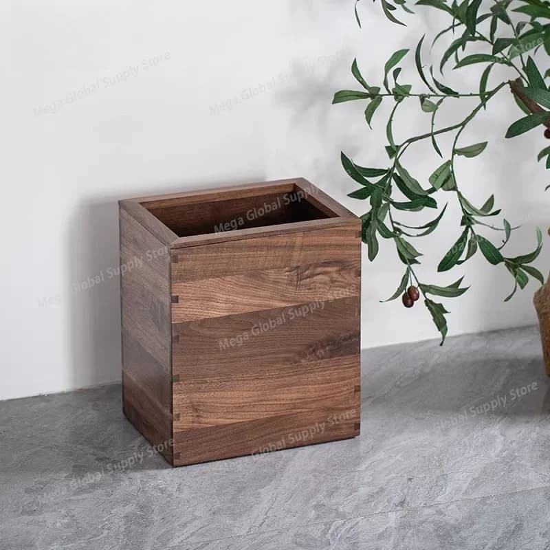 Japanese Solid Wood Trash Can Nordic Creative Wooden Wastebasket Living Room Bedroom Homestay Storage Bucket Home & Garden