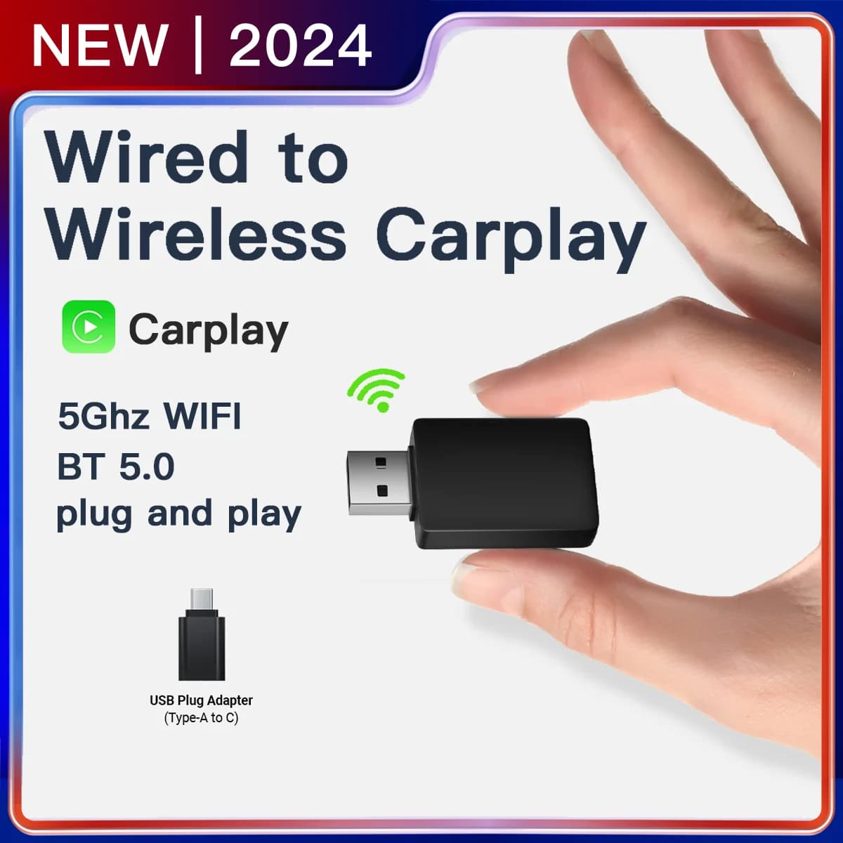 2024 Mini CarPlay Adattatore Wireless Smart box CarPlay Dongle Bluetooth WiFi Collegamento Veloce Plug and Play Per OEM Wired CarPlay Car