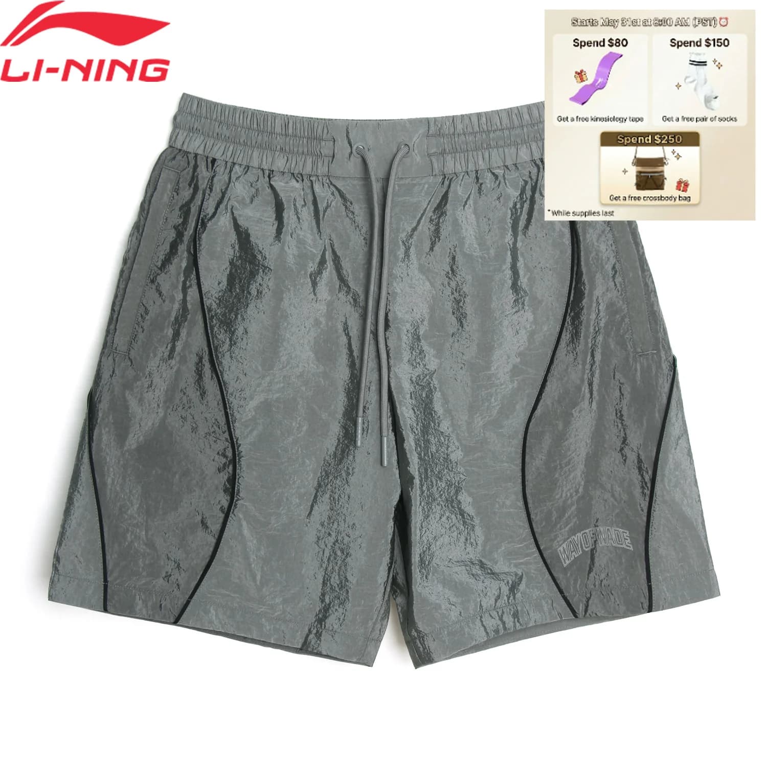 Li-Ning Pantaloncini da uomo della serie Wade Casual Traspiranti Vestibilità ampia Fodera in nylon al 100% Per il tempo libero Pantaloni sportivi comodi AKSU477