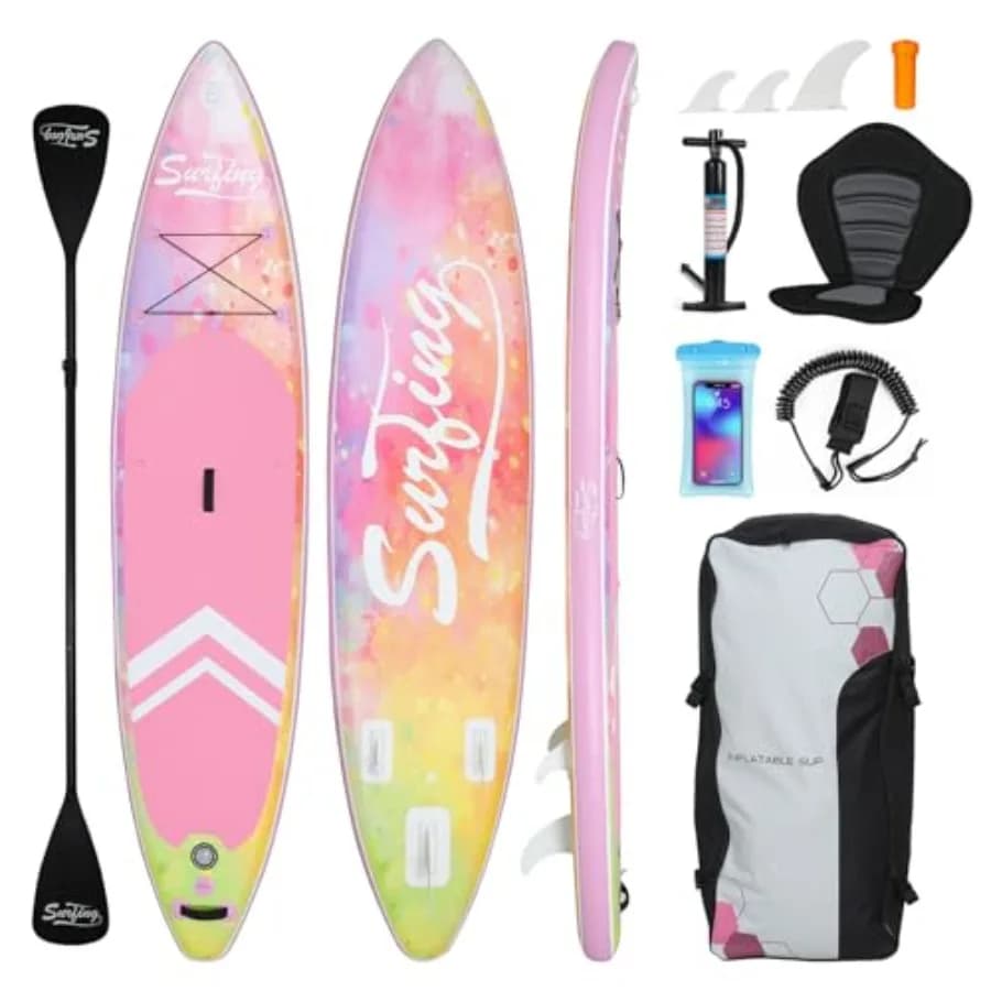 Inflatable Stand Up Paddle Board for youth adult use PVC material blue non-slip deck surface and portable with backpack accesso