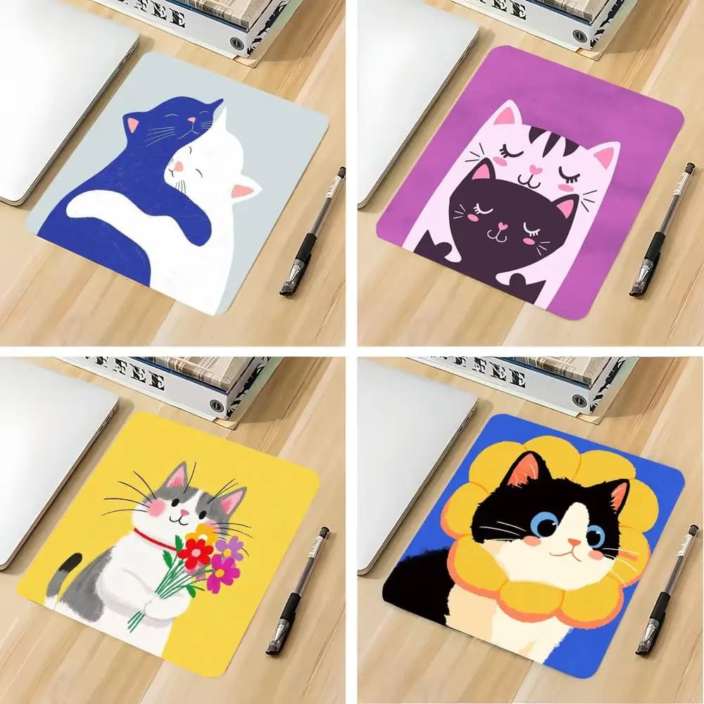 Tappetino per Mouse con Gattino Carino, Piccolo Tappetino da Scrivania con Fiori, Mousepad da Gaming Antiscivolo e Impermeabile per Tastiera, Laptop, Ufficio