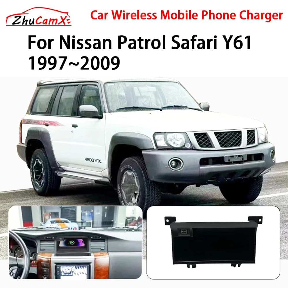 Caricabatterie wireless per telefono cellulare Console centrale di archiviazione QI 18W iPhone ricarica rapida per Nissan Patrol Safari Y61 1997-2009