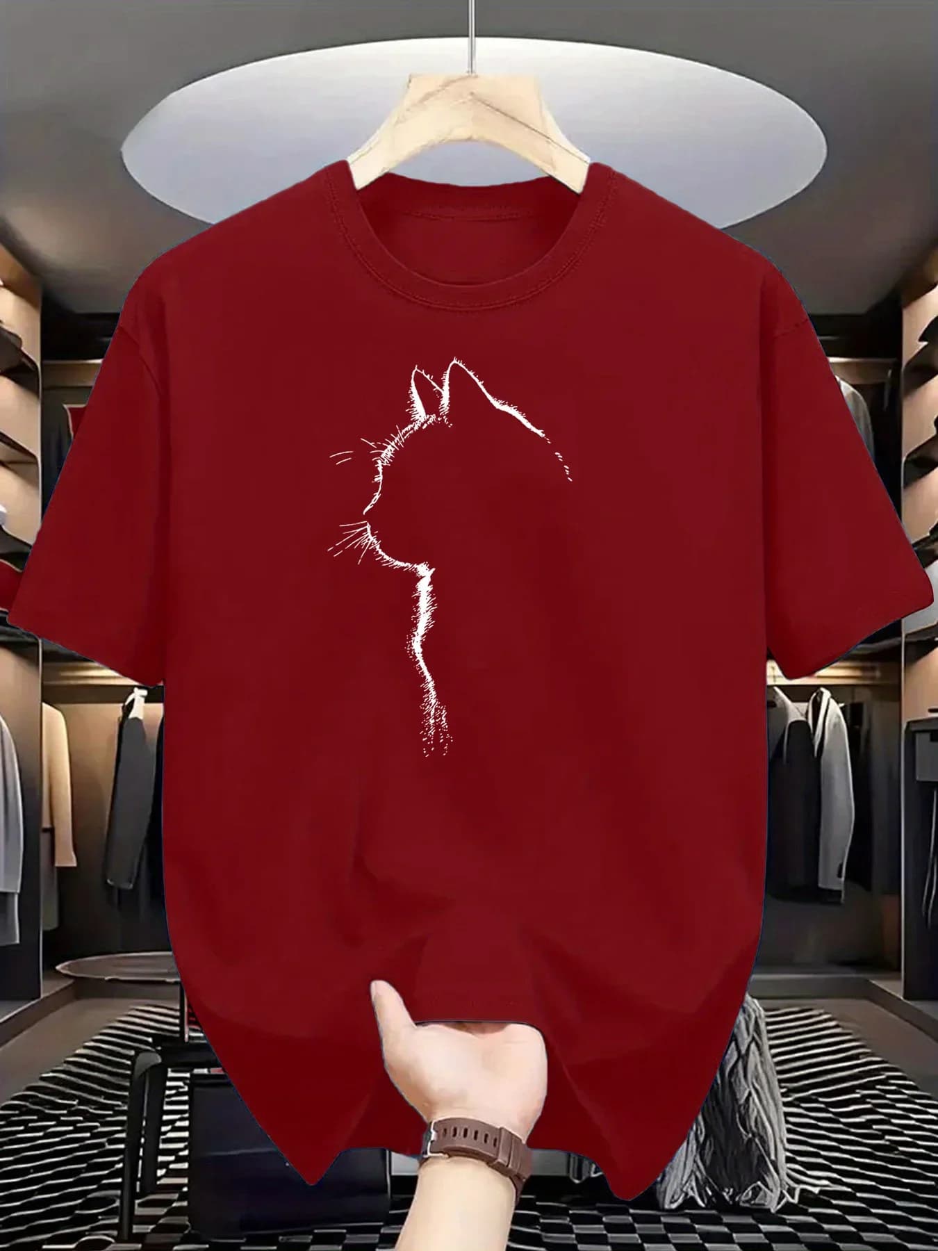 2026 New Summer Men's Quick-Dry Casual Sports T-Shirt Loose Cat Pattern Print Comfortable Crew Neck Short Sleeve T-Shirt Top