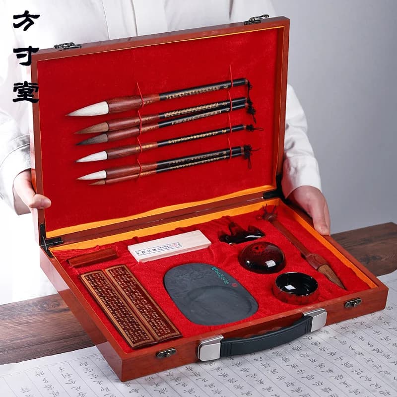 High-end professional study four treasures brush set, special gift box for practicing calligraphy, pen, ink, paper and inkstone,