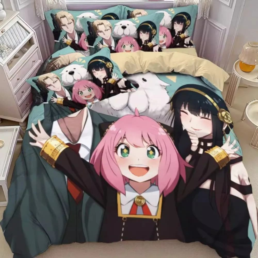 Set di Biancheria da Letto Anime SPY FAMILY Anya, Copripiumino Carino per Tutte le Stagioni, Set Copripiumino per Camera da Letto Bambini, Set Lenzuola