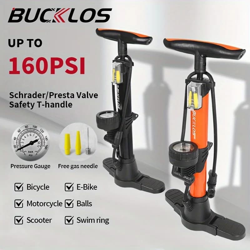 BUCKLOS Pompa da bicicletta con barometro per valvola Schrader/Presta Accessori per bici durevoli ad alta pressione per gonfiaggio pneumatici per bici