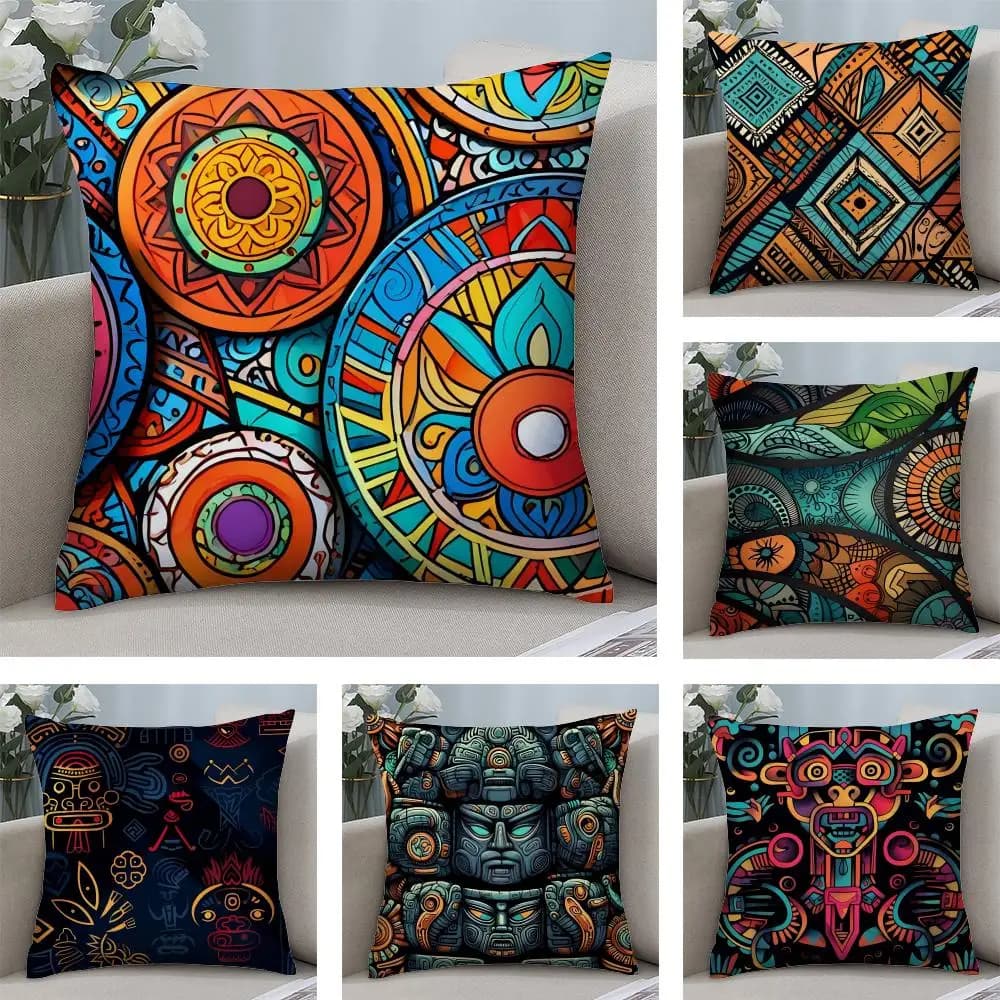 African Style Fabric Print Cushion Cover Short Plush Double-sided Print Square Throw Pillow Covers Sofa Home Cushion Decor