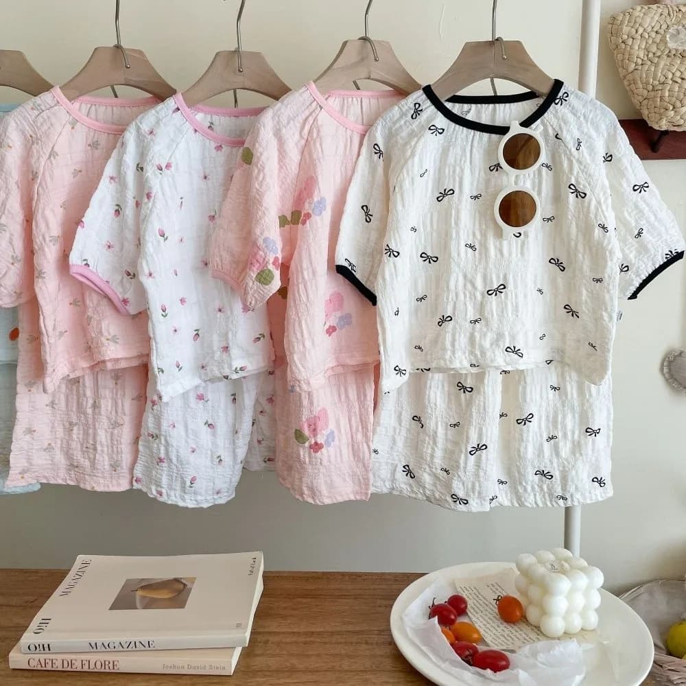 Set Pigiama per Bambini in Puro Cotone, Maniche Lunghe, Due Pezzi, Morbido e Traspirante, Camicia e Pantaloni, Abbigliamento da Casa