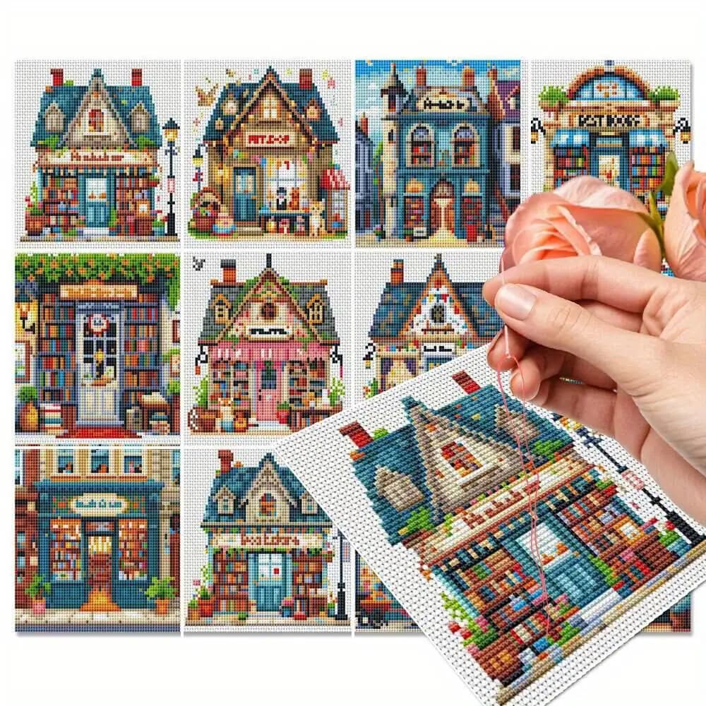 12 pezzi kit punto croce paesaggio domestico 11CT kit ricamo su tela cucito fai da te decorazione della casa regalo di festa 15X15 cm/5,9X5,9 pollici