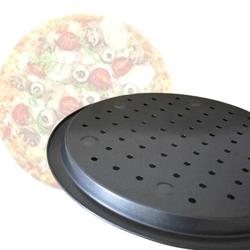 Teglia per pizza antiaderente Teglia per pizza in acciaio al carbonio Piatto per pizza con foro Torta Piatto per torta Cucina domestica Strumenti di cottura Accessori