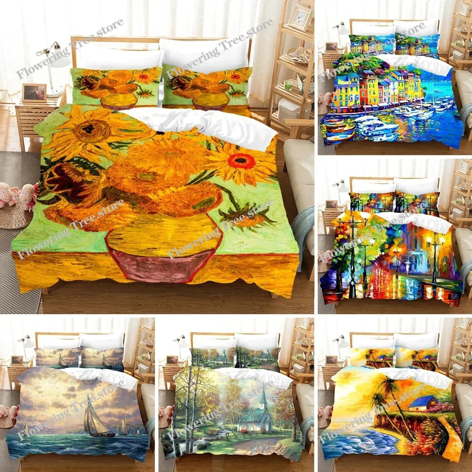 Oil Painting Van Gogh Star Sky Bedding Set Queen King Size Bedroom Decor Quilt Cover Pillowcase Bed Linen Home Textile