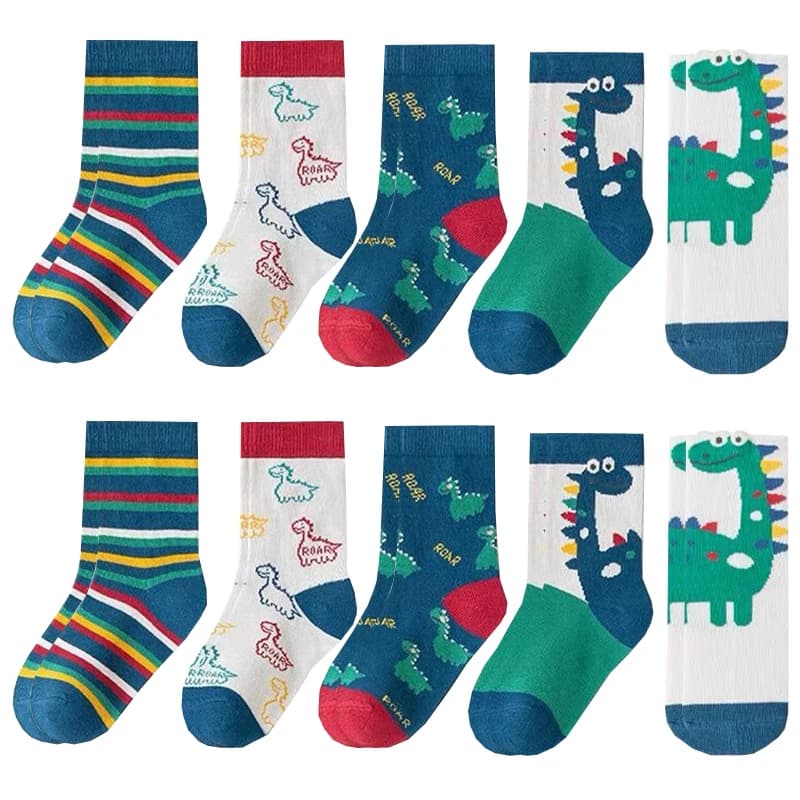 10 paia di calzini da dinosauro per ragazzi, calzini sportivi per bambini, per bambini, studenti delle scuole, primavera autunno, morbidi calzini a tubo centrale alla moda per bambini