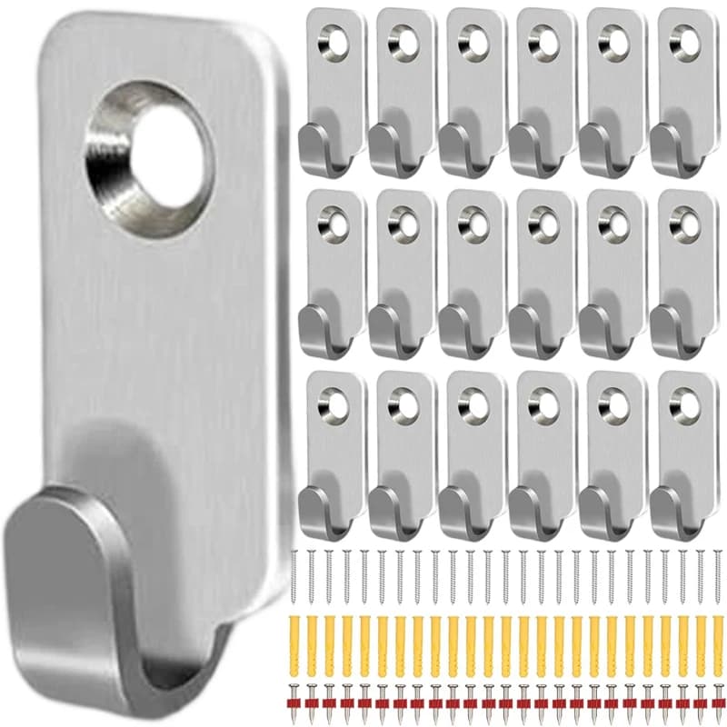 Wall Mounted Picture Frame Hooks Stainless Steel Photo Mirror Hanging Hangers with Screws Bag Clothes Holder Small J-Shaped Hook