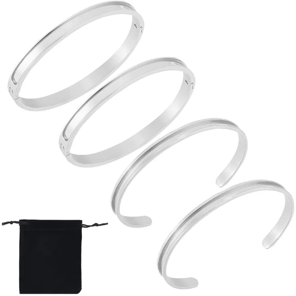 4 pieces 2 styles grooved cuff bracelet 5.1 cm inner 201 stainless steel cravatta hair cuff bracelet metal empty bracelets