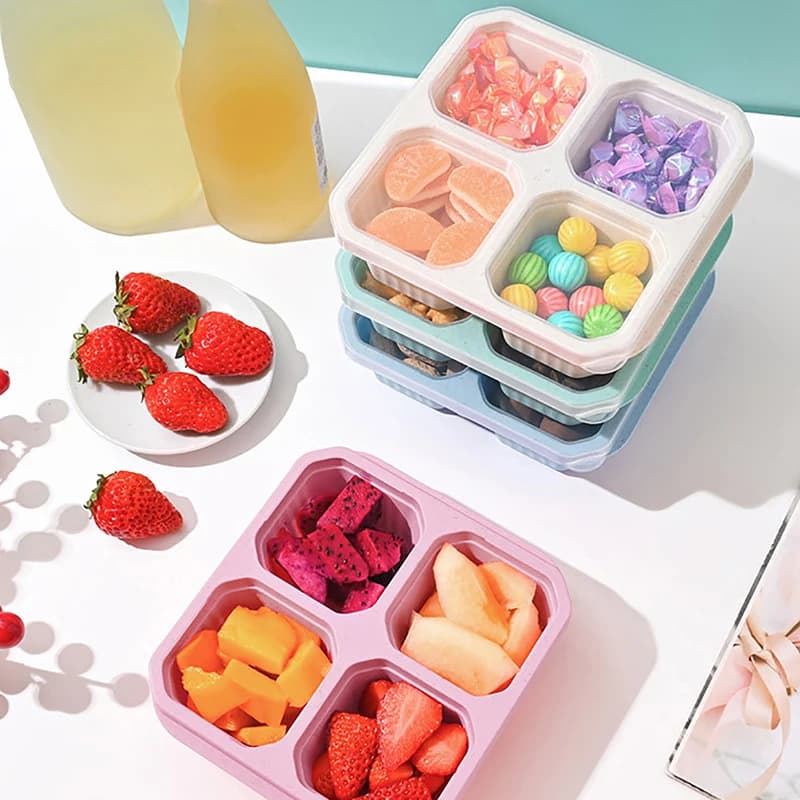 @*Snack Containers 4 Compartments Snack Boxes For Adults Kids Wheat Straw Meal Prep Reusable Food Storage Lunch Containers