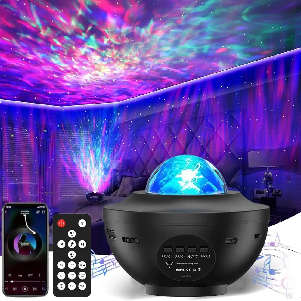 Proiettore LED di Stelle e Galassie, Luce Notturna con Onde Oceaniche, Decorazione per Camera, Proiettore Rotante di Cielo Stellato, Regalo Romantico