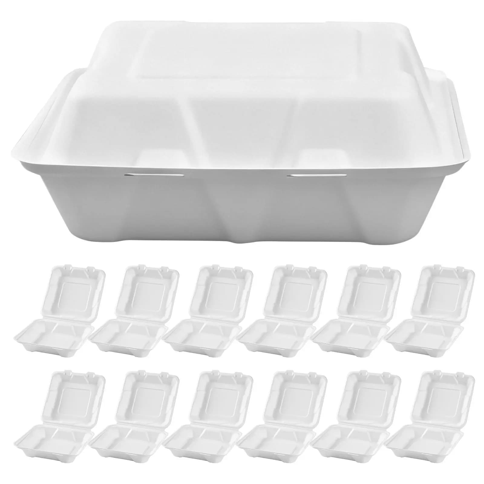 50Pcs Biodegradable Burger Packaging Box - Sugarcane Fiber Clamshell Take Out Food Containers for Meal Prep Sandwiches Fries