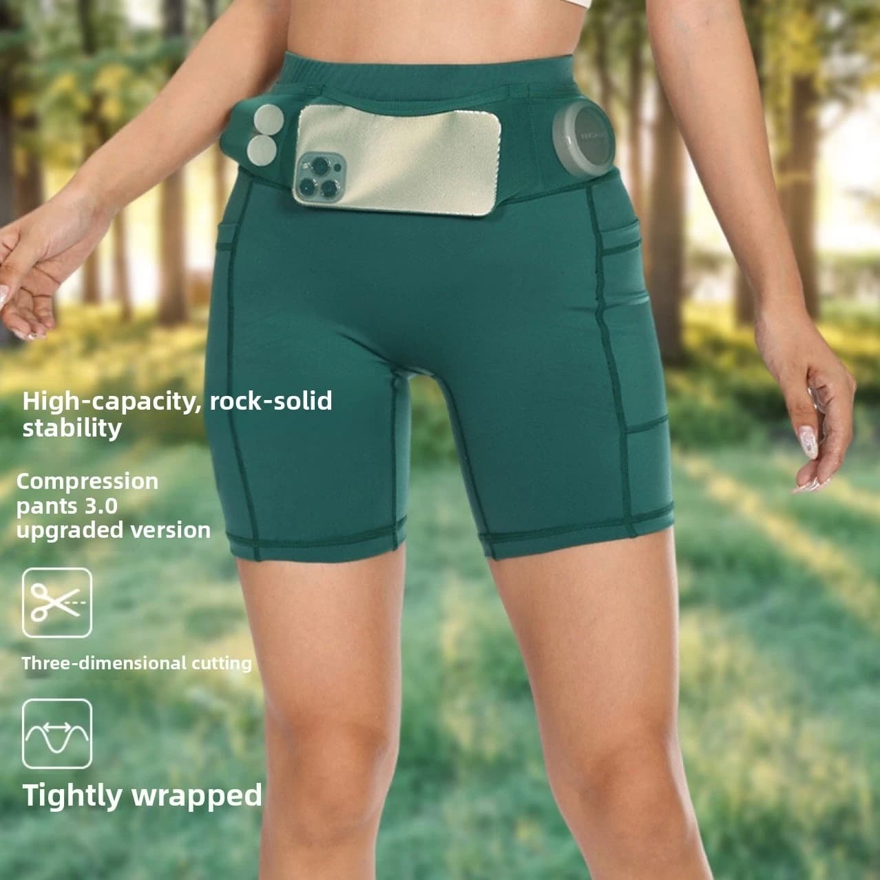 Unisex Marathon 1/4 Sport Racing Shorts Quick Drying with Waist Bag Cycling Compression Pants for Fitness