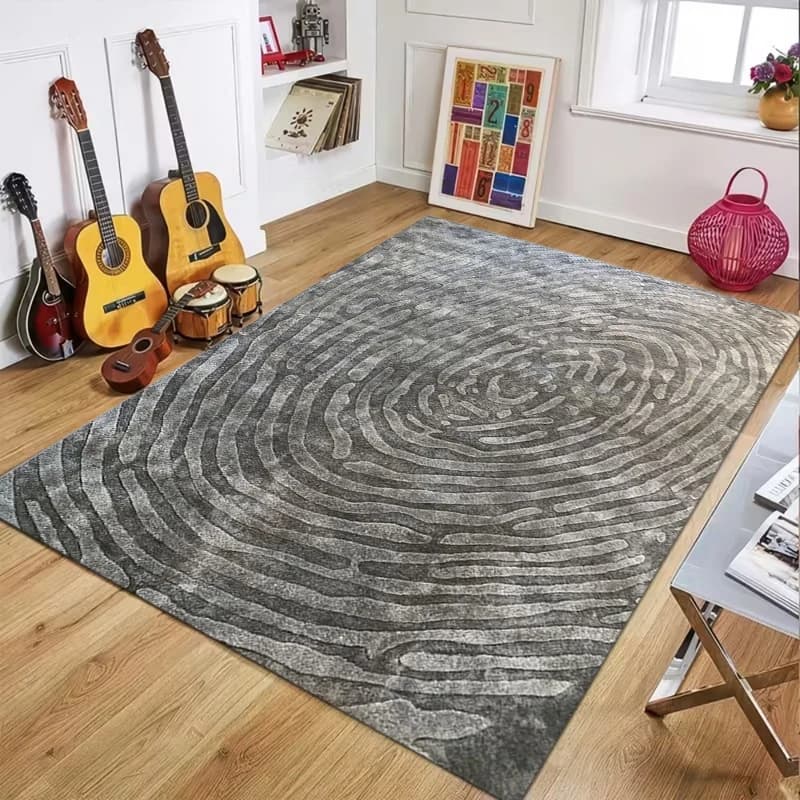 Tappeto Moderno con Motivo Astratto a Spirale, Grigio e Argento, Morbido e Testurizzato, Decorazione per Casa, Soggiorno, Camera da Letto, Tappetino da Interno